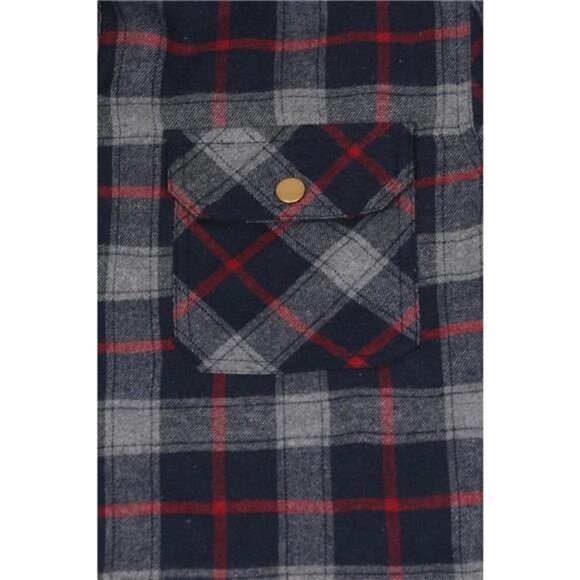 Men's Thicken Plaid Hooded Flannel Shirt Jacket Navy Grey - Picture 5 of 6